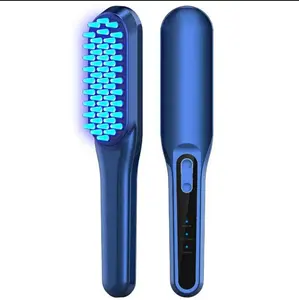 Sikat rambut getaran fototerapi, sisir Anti rambut rontok pijat cahaya merah biru terapi listrik sisir penumbuh rambut baja ABS + PE