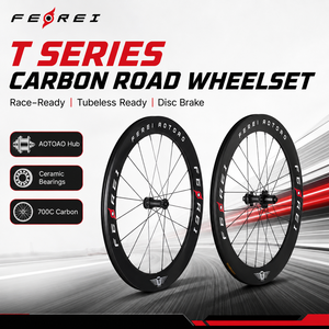 Jeu de roues de vélo de route en carbone <span class=keywords><strong>Ferei</strong></span> T Series 700C T700 Aero Tubeless Ready avec freins à disque et moyeu breveté AOTOAO - Product Image 2