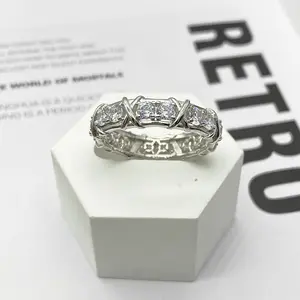 925 Sterling Silver Single Row Moissanite Zircon Women's Promise Ring