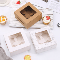 Cajas Rectangulares Transparentes con Ventana para Pasteles, Muffins y Repostería, de Cartón Kraft Corrugado Color Marfil, Impresión a Cuatro Colores