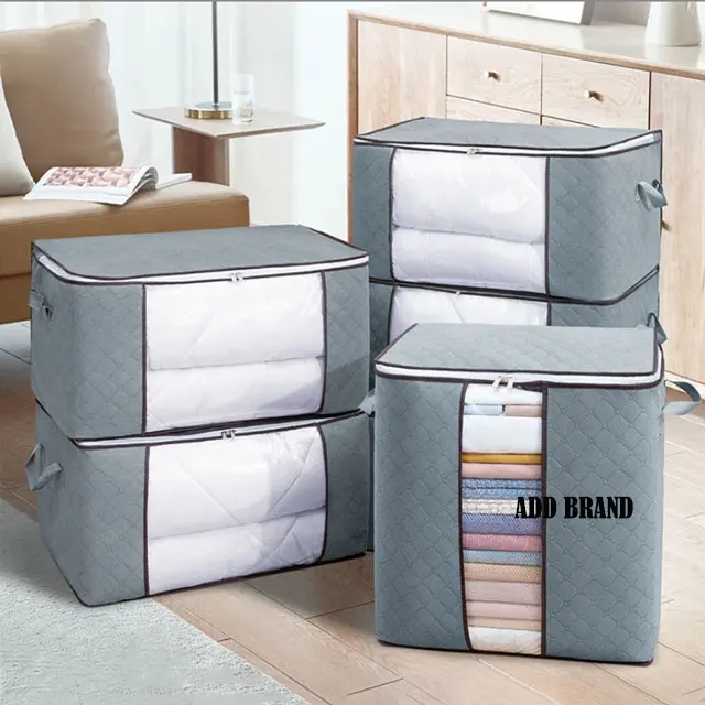 pvc window Non woven grey color Blanket foldable storage bag for quilt clothes