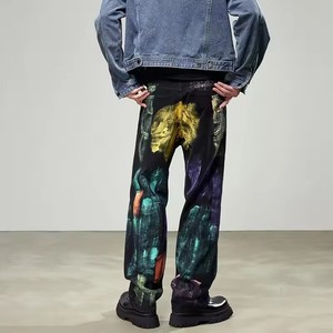 Jeans en denim vintage amples et droits pour hommes, style décontracté, effet peinture, pour le dropshipping - Product Image 4