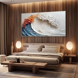 Grande Dipinto Astratto Colorato con Cornice, Arte Murale 3D Testurizzata Fatta a Mano, Pittura a Olio Decorativa per <span class=keywords><strong>Soggiorno</strong></span>, Dipinto su Tela di Onde Oceaniche - Product Image 3