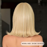 Perruque synthétique 16 pouces blond platine coupe bob avec frange droite, fibre résistante à la chaleur, aspect naturel mat, Peluca