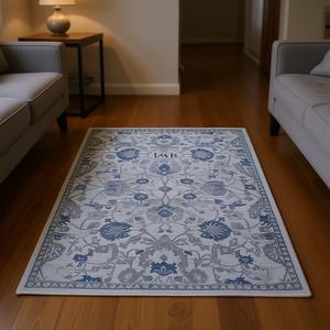 Tappeto Orientale LWK 5X7 Rettangolare Blu Argento Elegante Resistente alle Macchie in Poliestere per Soggiorno - Product Image 2