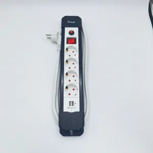 German Outlet Surge Protector European Plug Multi Extension Cord Power Strip Electric Socket