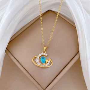 Collar con Colgante de Luna y Galaxia de Circonita Chapado en Oro de 18K para Mujer, Collar de Acero Inoxidable - Product Image 3