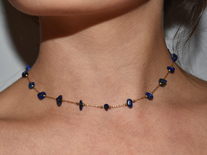 Collier délicat en acier inoxydable à maillons avec pierres précieuses naturelles de Lapis Lazuli <span class=keywords><strong>pour</strong></span> femmes et hommes - Product Image 6