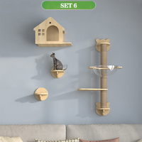 Étagères murales pour chat Ensemble de meubles Poteau à gratter pour aire de jeux Mur d'escalade pour chat pour l'intérieur avec escalier pour chat Maison et pont