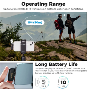 BOYA by WM3T2 Professional Wireless Lavalier <strong>Microphone</strong> Mini Lapel Mic 2.4GHz Dual Channel System for <strong>Vlogging</strong> iPhone <strong>Android</strong> - Product Image 5