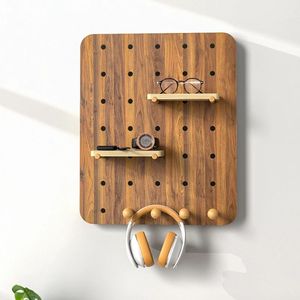 Organizador de Pared de Madera Maciza con Rejilla, Rectangular, Lacado, Sin Perforaciones, para Oficina, Sala de Estar, Dormitorio - Product Image 1