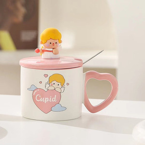 Tasse créative à poignée en forme de cœur creux Tasse <span class=keywords><strong>Cupidon</strong></span> mignon avec couvercle cuillère - Product Image 2