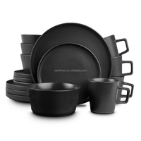 Vente en gros de vaisselle européenne noire mate Vaisselle en céramique fine 16 pièces Service de table en grès Service de vaisselle