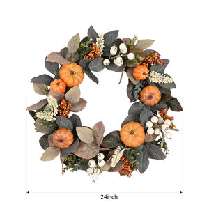 พวงหรีดประดับประตูหน้าบ้านลายฟักทองฤดูใบไม้ร่วงแบบกำหนดเอง พวงหรีดแขวนประตูสำหรับวันฮาโลวีน - Product Image 1