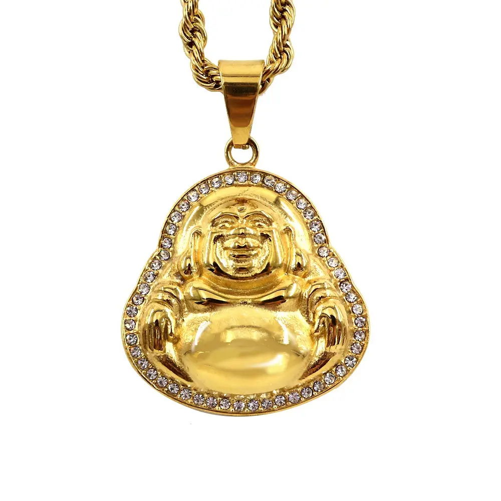 Mode 18K Verguld Aanslag Gratis Touw Ketting Hiphop Sieraden Rvs Cz Buddha Hanger Ketting Voor Paar