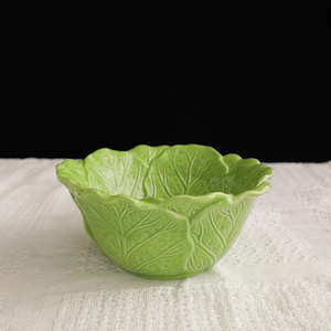 Bol à <span class=keywords><strong>soupe</strong></span> et à salade en céramique vert herbe avec motif de chou, vaisselle de qualité alimentaire émaillée, style léger et empilable pour les fêtes - Product Image 6