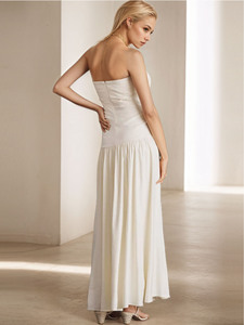 Vestido <span class=keywords><strong>de</strong></span> Fiesta Bettergirl Elegante Blanco Sin Mangas, Largo Hasta el Suelo, Tejido, con Pliegues Irregulares, Decoración Hueca, Liso Teñido, Estilo Casual <span class=keywords><strong>de</strong></span> Verano - Product Image 4