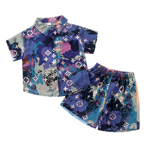 Ensemble à manches courtes pour enfants, chemise et <span class=keywords><strong>short</strong></span> pour garçons, ensemble deux pièces, printemps été, nouveau style coréen, fibre de polyester, floral - Product Image 5
