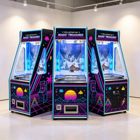 MAGIC TREASURES Machine d'arcade à monnayeur pour un joueur, style rétro années 80, avec éclairage néon synthwave et système de récompenses, style USA