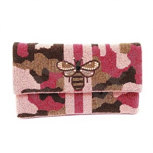 Bolso de Mano de Fiesta Bordado a Mano con Cuentas y Diseño de Camuflaje Rosa de CRYSTAL CRAFT, con Logotipo Personalizado, Bolsos de Lujo para Navidad y Año Nuevo - Product Image 1