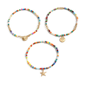 Tobillera de moda <span class=keywords><strong>con</strong></span> dijes de concha, cuentas bohemias, estrella de mar, vieira, colgante de árbol de la paz, cuentas de semillas coloridas y diseño multicapa - Product Image 6