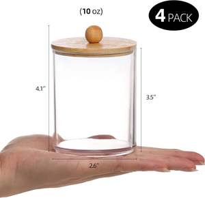 Organisateur de cosmétiques moderne en plastique transparent écologique avec couvercles en bambou, distributeur de cotons-tiges, distributeur de boules de coton, distributeur de fil dentaire, pour salle de bain et maquillage - Product Image 2