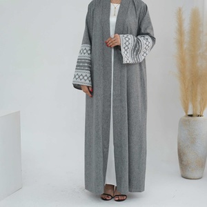 Vendita calda Cardigan musulmano manica lunga taglie forti ricamo Abaya Robe pizzo caftano di tacchino in poliestere - Product Image 5