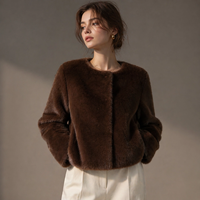 Manteau en fourrure de vison véritable marron pour femme, veste en fourrure à col rond coupe décontractée courte, vêtement d'extérieur d'hiver luxueux et décontracté