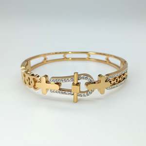 Fashion Bangle 316L Stainless Steel PVD Gold Plating With <b>Crystal</b> Inlay Adjustable For Women Jewelry - Product Image 1