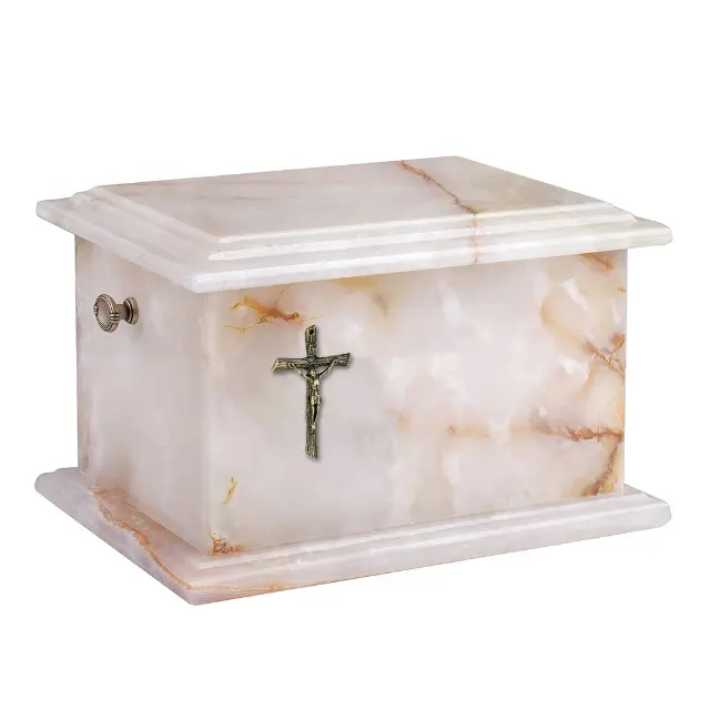 Медовые белые мраморные урны для кремации с крестом по оптовой цене