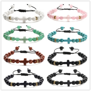 Bracelet en agate tressé en <span class=keywords><strong>pierre</strong></span> naturelle de style nouveau, unisexe, bracelet en <span class=keywords><strong>pierre</strong></span> <span class=keywords><strong>volcanique</strong></span> pour cadeau - Product Image 1