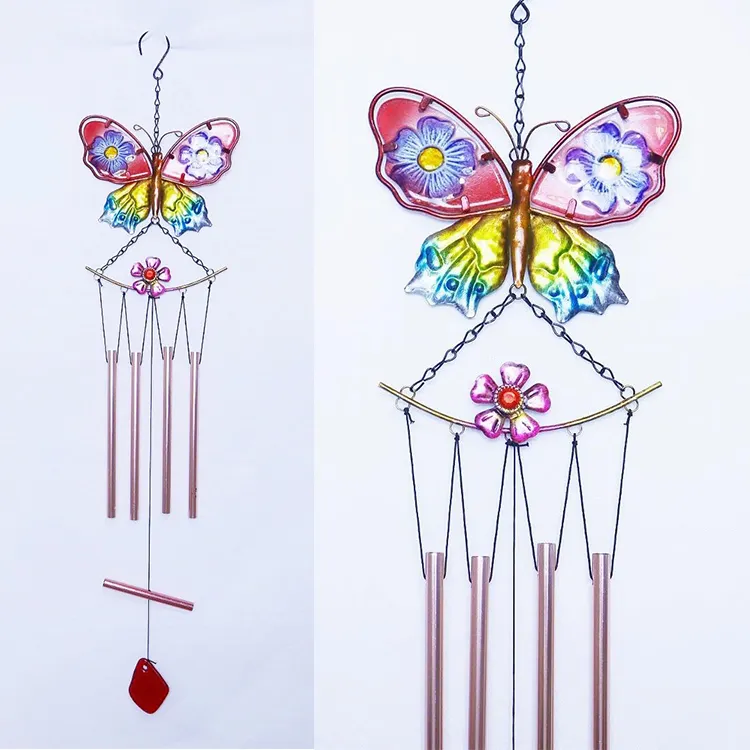 Farfalla decorativa appeso a parete arte e artigianato carillon a vento dipinto a mano vetro fuso e vernice a spruzzo arte in ferro battuto
