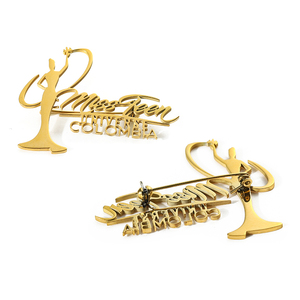 Desainer Kustom Besi Tahan Karat Berongga Kerah Pin Lencana Berlapis Emas Huruf Logo Bros Pin Bros Pin untuk Wanita Pria Setelan - Product Image 3
