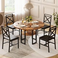 Ensemble de table à manger industrielle 5 pièces pour 4 personnes, table ronde avec chaises à dossier en échelle, pieds en acier inoxydable, ODM/OEM disponible