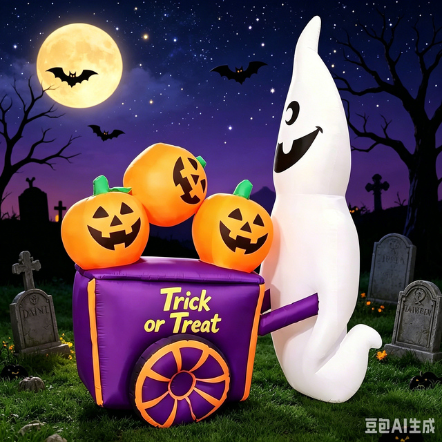 Halloween Inflatable Pumpkin Carriage Ghost 5FT LED Lighted Outdoor Yard Decoration Blow up White Ghost Cart Trick or Treat