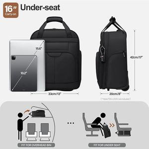 Sac à roulettes de 16 pouces, bagage de voyage portable, sac de week-end, bagage de cabine, valise à roulettes, valise spinner - Product Image 3