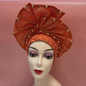 Turbante Gele Nigeriano con Pedrería, Listo para Usar, Turbante Aso Oke Automático, Turbantes Africanos <span class=keywords><strong>de</strong></span> Alta Calidad con Lentejuelas para Bodas - Product Image 1