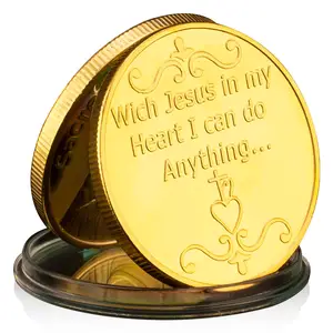 जीसस का पवित्र हृदय संग्रहणीय सोना मढ़वाया स्मारिका सिक्का बासो-रिलीवो जीसस पैटर्न संग्रह उपहार स्मारक सिक्का