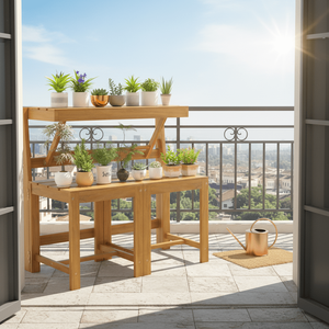 Banc de <span class=keywords><strong>jardin</strong></span> convertible 3-en-1 en bois d'acacia, table à manger avec 2 chaises intégrées, double niveau, pour patios, cours arrière et jardins - Product Image 3