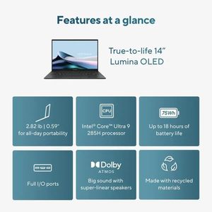Ordinateur portable professionnel Zenbook 14 OLED 2024, écran tactile WUXGA 14 pouces, 32 Go de RAM, Intel Core Ultra 9 285H - Product Image 3