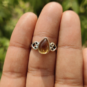 Bague de luxe en citrine naturelle en forme de poire, en argent sterling 925, faite à la main, vintage, bijoux jaunes pour mariage, vente en gros - Product Image 1