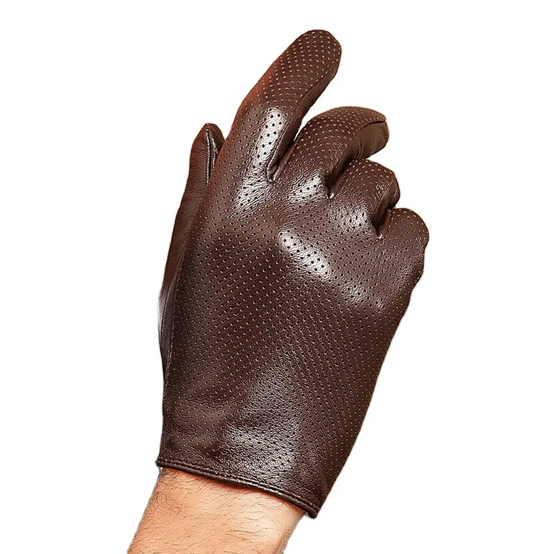 Leather gloves for men's spring and autumn top layer sheepskin driving gloves for driving hollow breathable single-layer