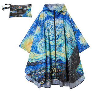 SaphiRose Impermeabile Unisex Ecologico 100% Poliestere con Cappuccio per Adulti e Donne con Tasche, Tema Van Gogh Notte Stellata, Taglia Unica - Product Image 3