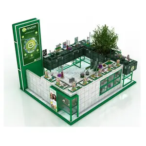 كشك عرض مستحضرات التجميل الخضراء الطبيعية مخصص منتجات العناية بالبشرة عرض عداد كشك البيع بالتجزئة في مول