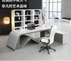 Venta al por mayor de diseño moderno de forma curva Director Ejecutivo muebles de oficina escribir blanco mesa de escritorio - Product Image 5