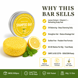 Shampooing <span class=keywords><strong>solide</strong></span> à l'extrait de citron naturel, sensation rafraîchissante du cuir chevelu, équilibrant le sébum, renforçant les cheveux, sans sulfate, sans paraben, 60g - Product Image 5
