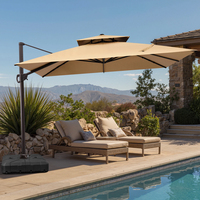 Parasol carré à baldaquin rotatif à 360°, parasol d'extérieur pliable en aluminium résistant aux UV, parasol cantilever de plage