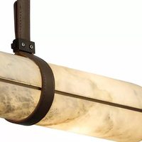 Suspension cylindrique moderne en albâtre, style Wabi Sabi, en pierre naturelle, luminaire linéaire en cuir pour îlot de cuisine et salle à manger