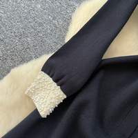 Robe décontractée élégante pour femme, col perlé, manches longues, coupe trapèze, avec boutons perlés, longueur midi, pour le quotidien