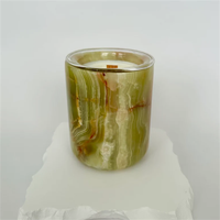Porte-bougie en marbre d'onyx vert avec logo, vente en gros, récipients à bougies rechargeables avec couvercle, décoration d'intérieur, récipients à bougies de luxe
